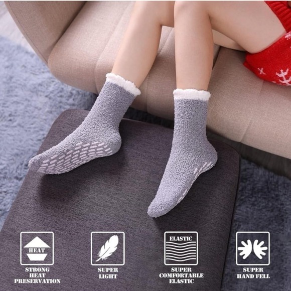 New Fuzzy Socks with Grips for Women, 5 Pairs Soft Fluffy Sleep Cozy Hospital So - Picture 4 of 9